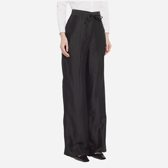 FRAME Wide Leg Linen Blend Trousers High Rise Black Size 8 - Picture 1 of 14